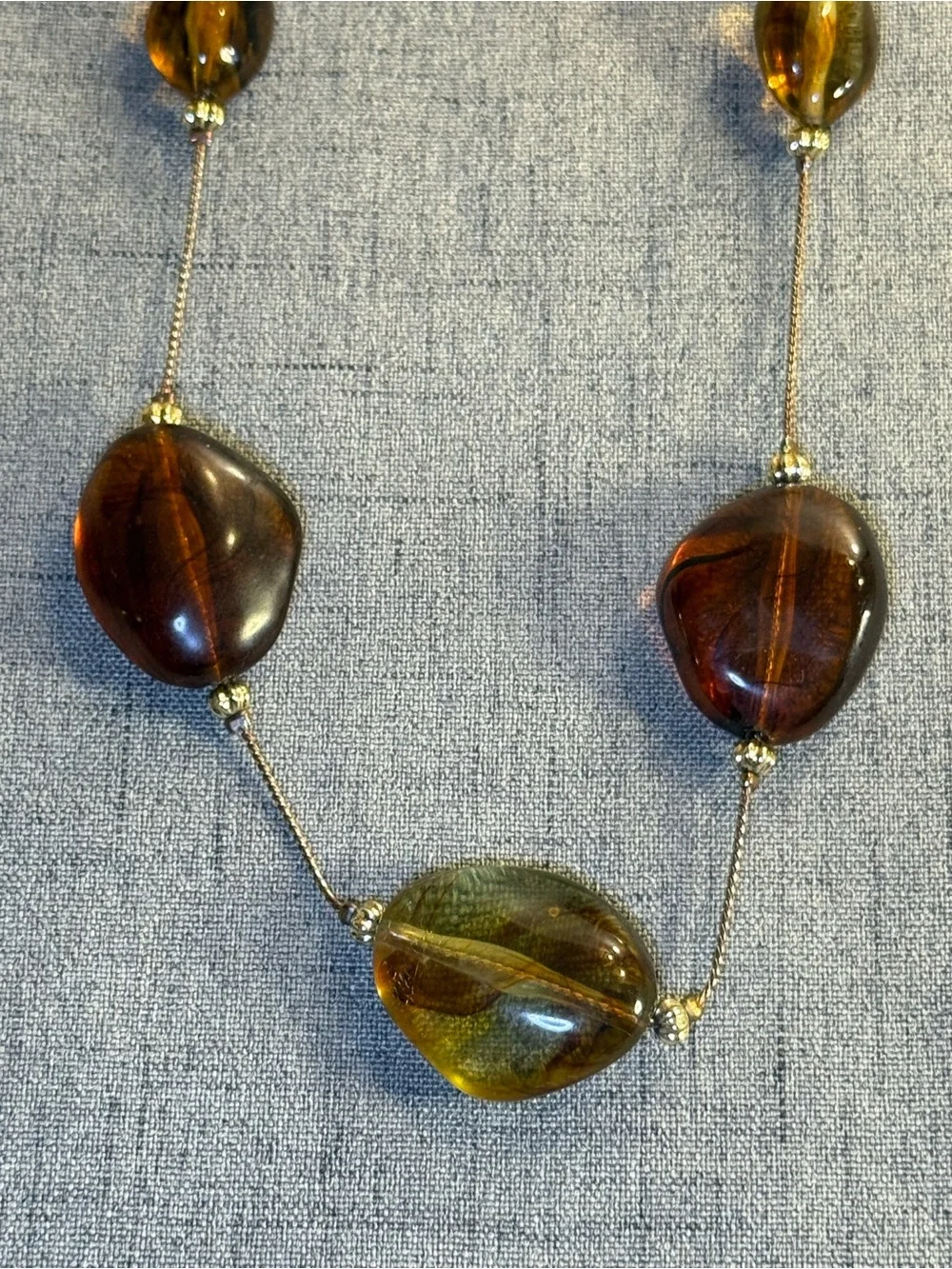 Vintage Amber Tone Lucite Acrylic Nugget Station Necklace 30